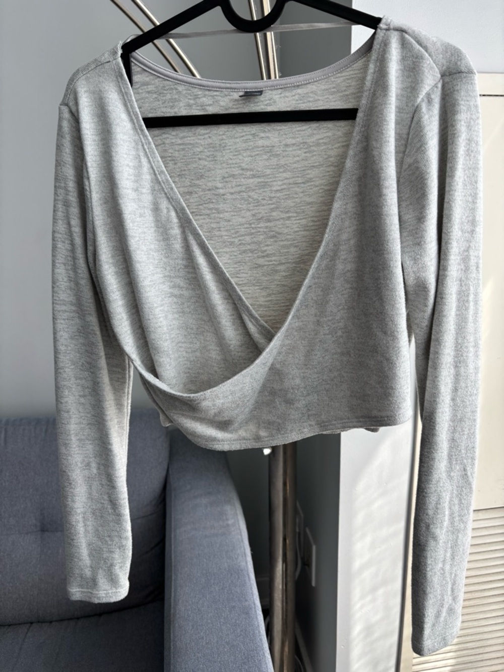 Joe Fresh Light Gray Draped Wrap Crop Top